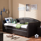 Baxton Studio London Modern and Contemporary Brown Faux Leather Arched Back Sofa Twin Daybed with Roll-Out Trundle Guest Bed