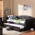 Baxton Studio London Modern and Contemporary Brown Faux Leather Arched Back Sofa Twin Daybed with Roll-Out Trundle Guest Bed
