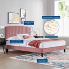 Modway Alessi Performance Velvet Queen Platform Bed - Black Wood Legs
