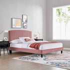 Modway Alessi Performance Velvet Queen Platform Bed - Black Wood Legs