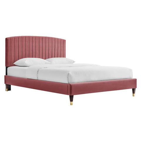 Modway Alessi Performance Velvet Queen Platform Bed - Wood & Gold Legs