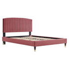 Modway Alessi Performance Velvet Queen Platform Bed - Wood & Gold Legs