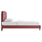 Modway Alessi Performance Velvet Queen Platform Bed - Wood & Gold Legs