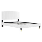 Modway Alessi Performance Velvet Queen Platform Bed - Wood & Gold Legs