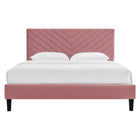 Modway Roxanne Performance Velvet Queen Platform Bed - Black Wood Legs