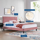 Modway Roxanne Performance Velvet Queen Platform Bed - Black Wood Legs