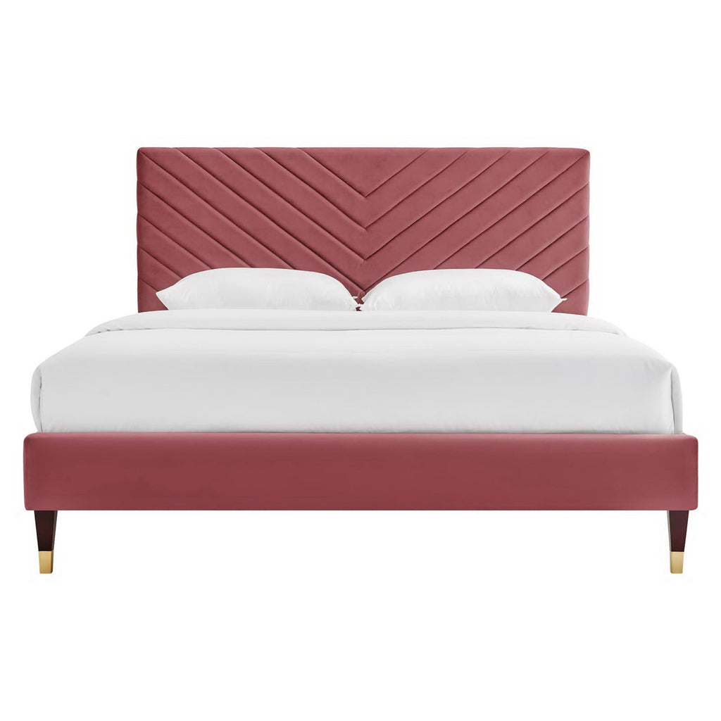 Modway Roxanne Performance Velvet Queen Platform Bed - Wood & Gold Legs