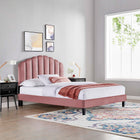Modway Daisy Performance Velvet Queen Platform Bed - Black Wood Legs