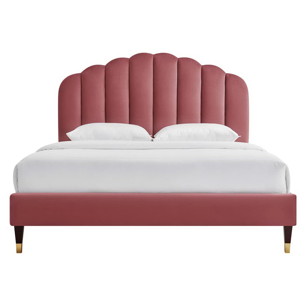 Modway Daisy Performance Velvet Queen Platform Bed - Wood & Gold Legs