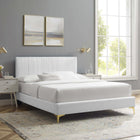 Modway Peyton Performance Velvet Queen Platform Bed - Gold Metal Legs