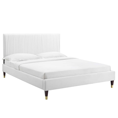Modway Peyton Performance Velvet Queen Platform Bed - Wood & Gold Legs