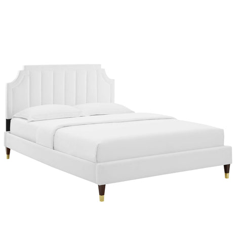 Modway Sienna Performance Velvet Queen Platform Bed - Wood & Gold Legs