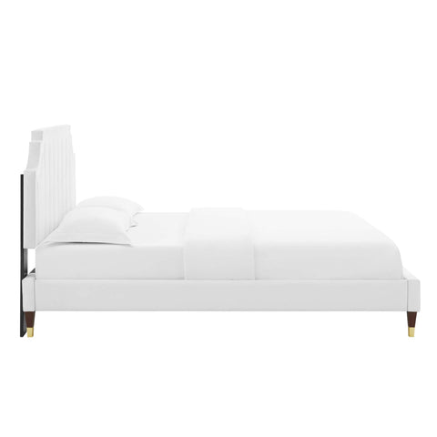 Modway Sienna Performance Velvet Queen Platform Bed - Wood & Gold Legs