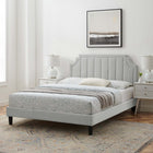 Modway Sienna Performance Velvet Queen Platform Bed - Black Wood Legs