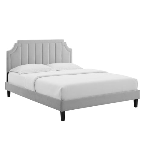Modway Sienna Performance Velvet Queen Platform Bed - Black Wood Legs