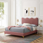 Modway Current Performance Velvet Full Platform Bed - Gold Metal Legs