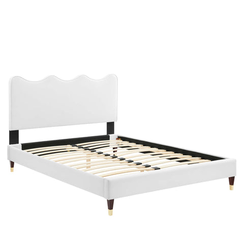 Modway Current Performance Velvet Full Platform Bed - Wood & Gold Legs