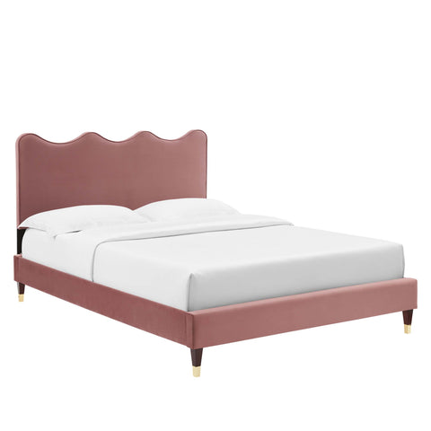 Modway Current Performance Velvet Queen Platform Bed - Wood & Gold Legs