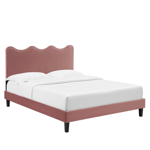Modway Current Performance Velvet Queen Platform Bed - Black Wood Legs