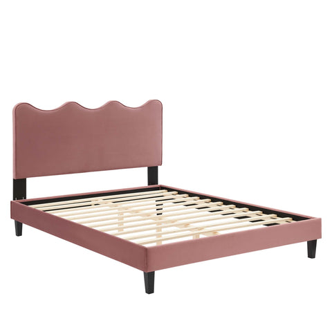 Modway Current Performance Velvet Queen Platform Bed - Black Wood Legs