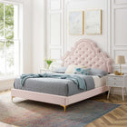 Modway Gwyneth Tufted Performance Velvet Queen Platform Bed - Gold Metal Legs