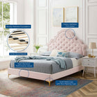 Modway Gwyneth Tufted Performance Velvet Queen Platform Bed - Gold Metal Legs