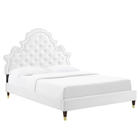 Modway Gwyneth Tufted Performance Velvet Queen Platform Bed - Wood & Gold Legs