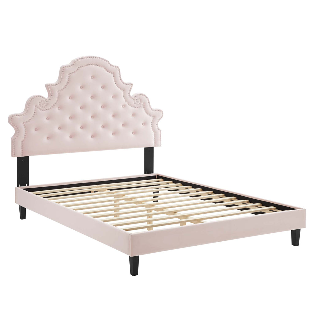 Modway Gwyneth Tufted Performance Velvet Queen Platform Bed - Black Wood Legs