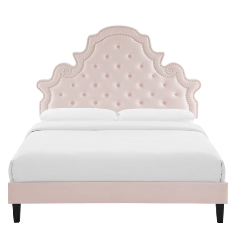 Modway Gwyneth Tufted Performance Velvet Queen Platform Bed - Black Wood Legs