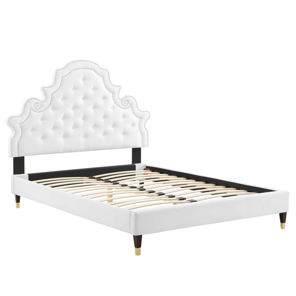 Modway Gwyneth Tufted Performance Velvet Full Platform Bed - Wood & Gold Legs