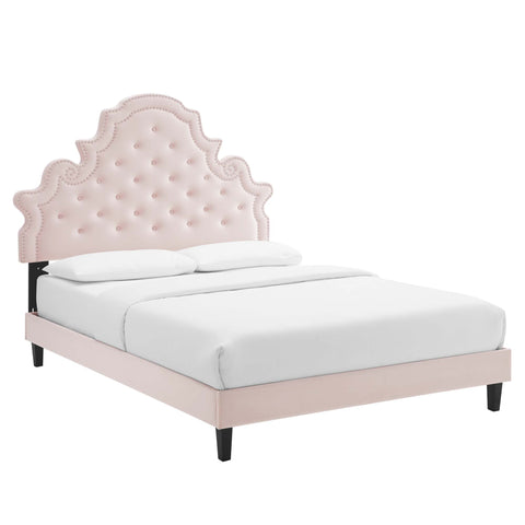 Modway Gwyneth Tufted Performance Velvet Full Platform Bed - Black Wood Legs