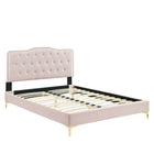 Modway Amber Performance Velvet Queen Platform Bed - Gold Metal Legs
