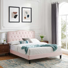 Modway Amber Performance Velvet Queen Platform Bed - Black Wood Legs