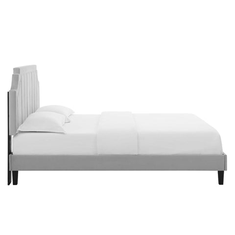 Modway Sienna Performance Velvet Twin Platform Bed - Black Wood Legs