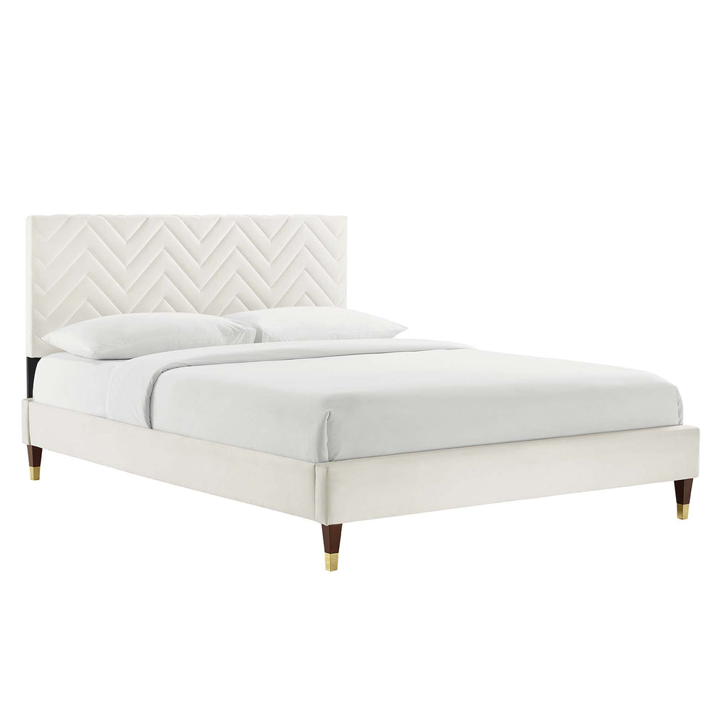 Modway Leah Chevron Tufted Performance Velvet Queen Platform Bed  