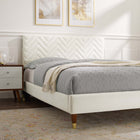 Modway Leah Chevron Tufted Performance Velvet Queen Platform Bed - Wood & Gold Metal Legs