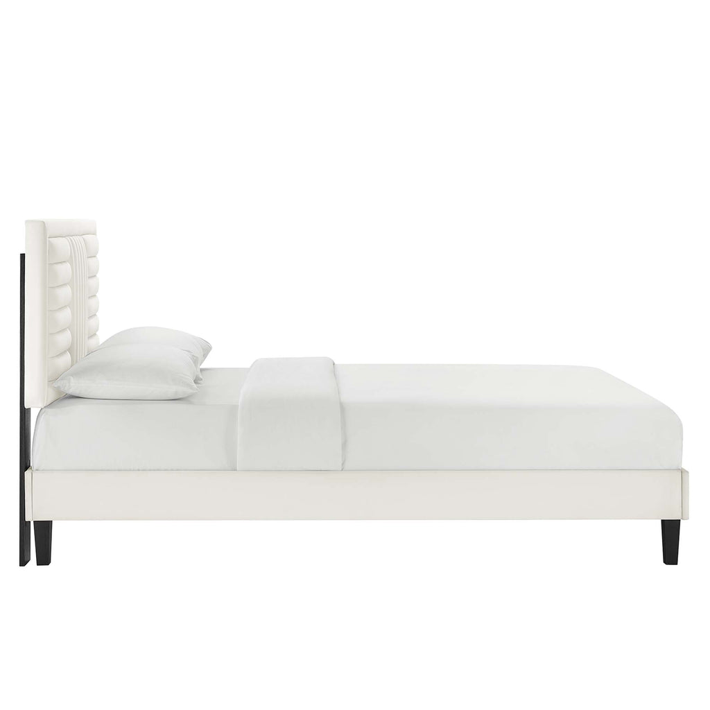 Modway Sofia Channel Tufted Performance Velvet Queen Platform Bed - Black Wood Legs