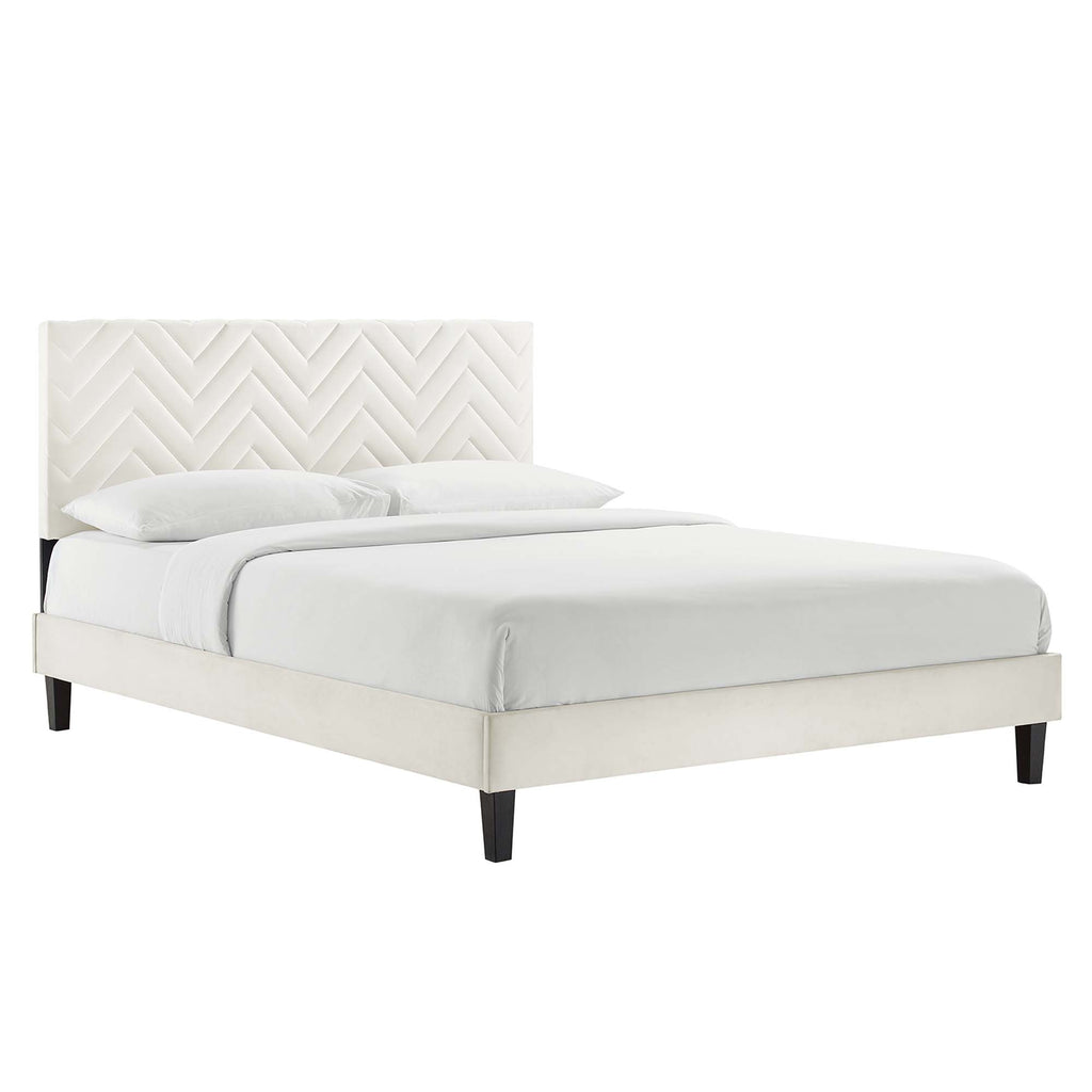 Modway Leah Chevron Tufted Performance Velvet Twin Platform Bed  