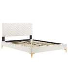 Modway Leah Chevron Tufted Performance Velvet Full Platform Bed - Gold Metal Legs