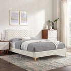 Modway Leah Chevron Tufted Performance Velvet Full Platform Bed - Gold Metal Legs