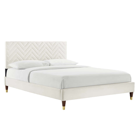 Modway Leah Chevron Tufted Performance Velvet Full Platform Bed - Wood & Gold Legs
