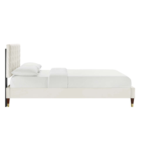 Modway Leah Chevron Tufted Performance Velvet Full Platform Bed - Wood & Gold Legs
