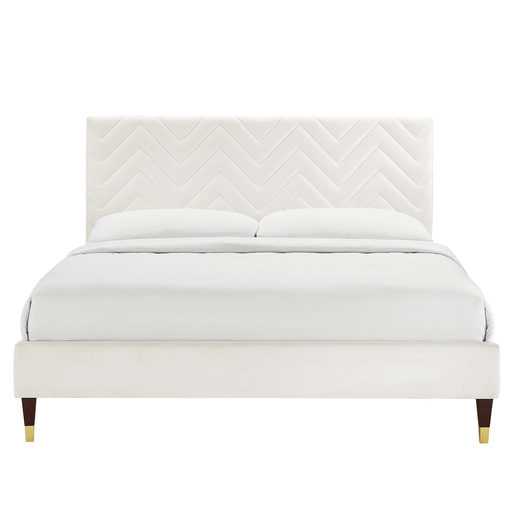Modway Leah Chevron Tufted Performance Velvet Full Platform Bed - Wood & Gold Legs