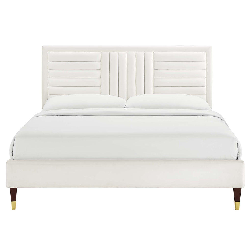 Modway Sofia Channel Tufted Performance Velvet Full Platform Bed - Wood Legs