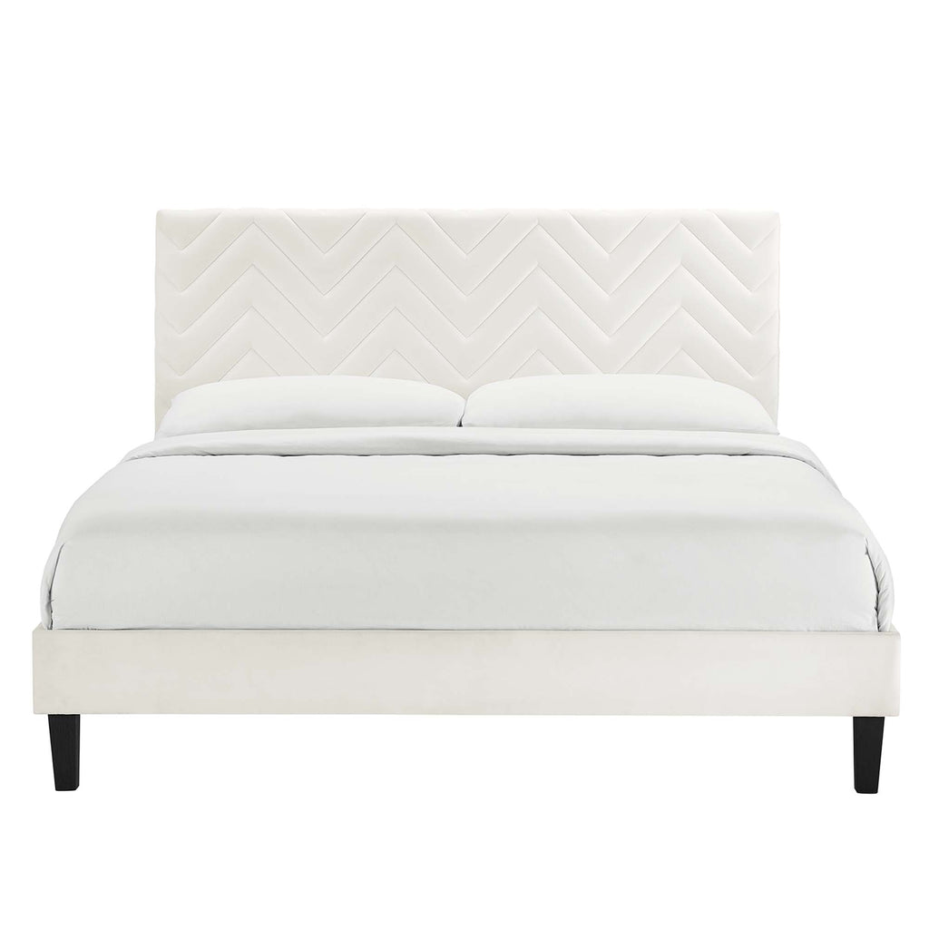 Modway Leah Chevron Tufted Performance Velvet Full Platform Bed - Black Wood Legs