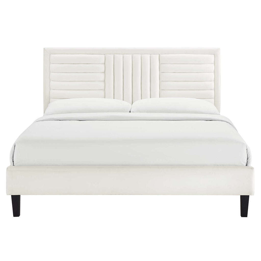 Modway Sofia Channel Tufted Performance Velvet King Platform Bed - Wood & Gold Metal Legs