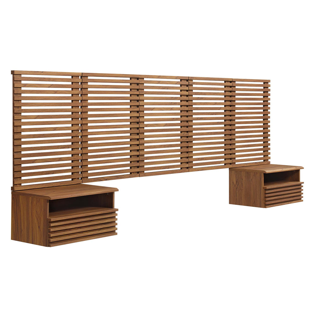 Modway Render Wall Mount Queen Headboard and Modern Nightstands  