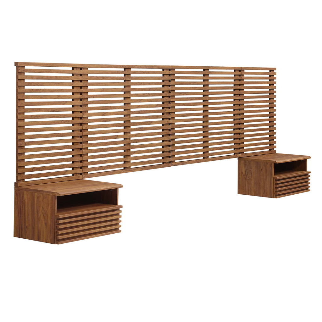 Modway Render Wall Mount King Headboard and Modern Nightstands  