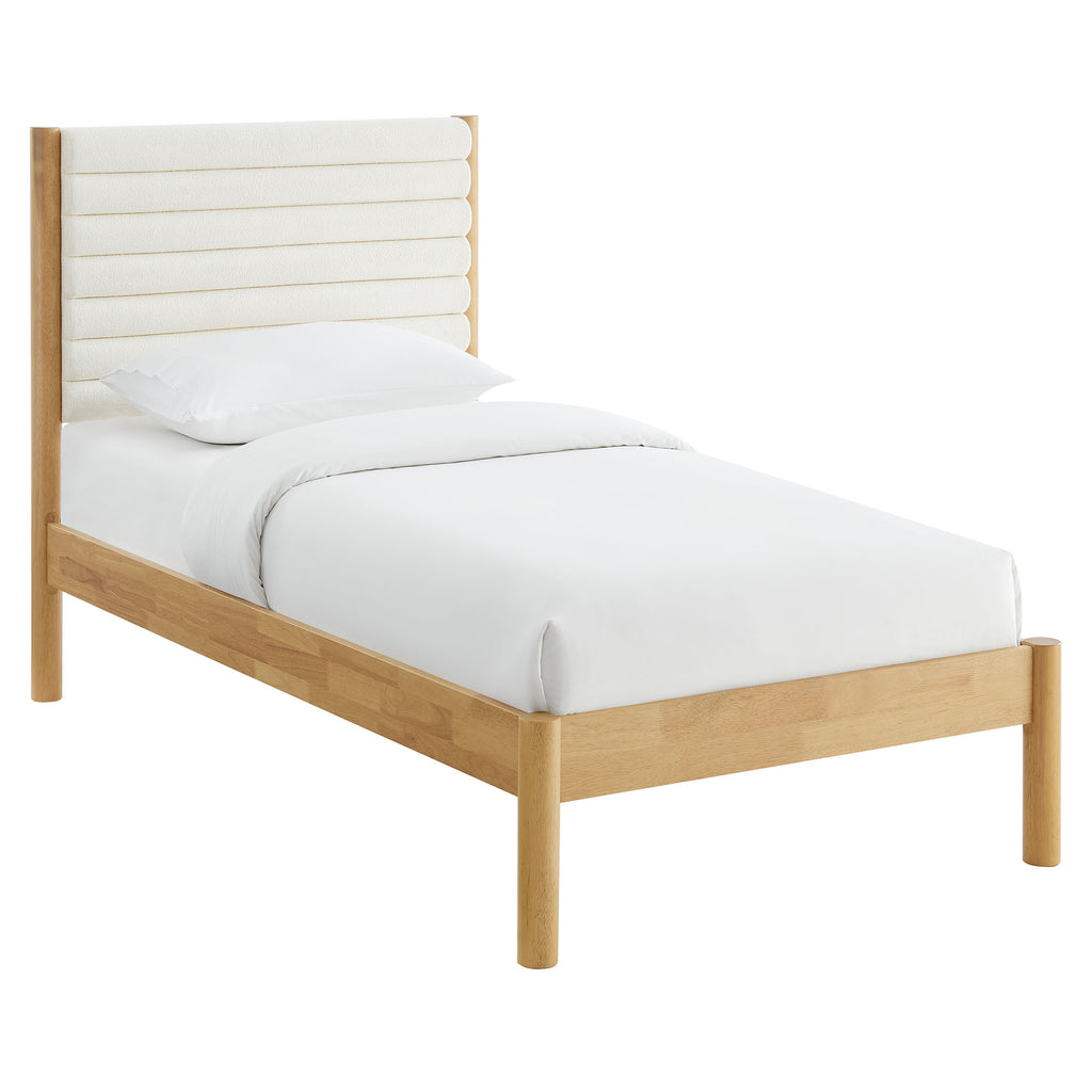 Modway Olea Channel Tufted Boucle Solid Wood Twin Platform Bed  
