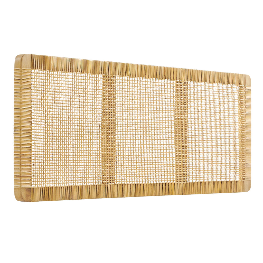 Modway Sandy Wall Mounted Wood and Rattan King Size Headboard